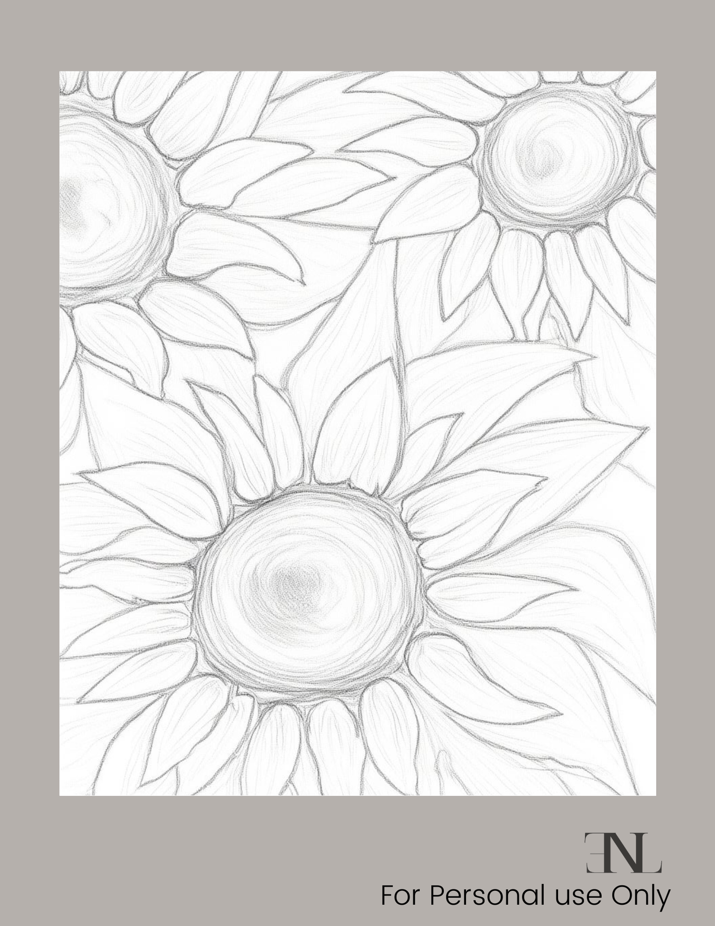 Floral Sunflower Coloring Page-Printable Art by Erica Nordling