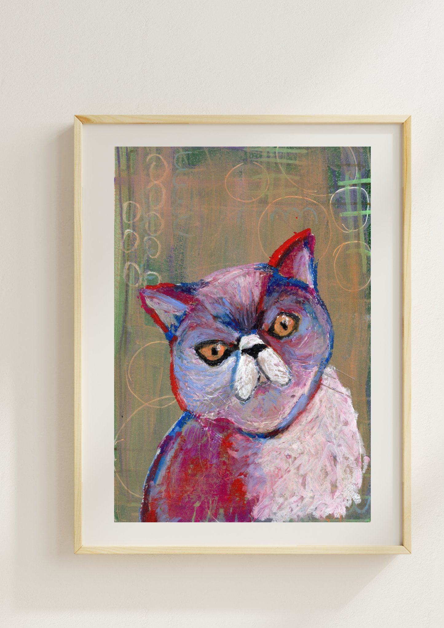 Louis Colorful Cat Wall Art Print | Prairie Inspired Painting | Bright Cat Poster | 8x10 Art Print | Home Decor Gift