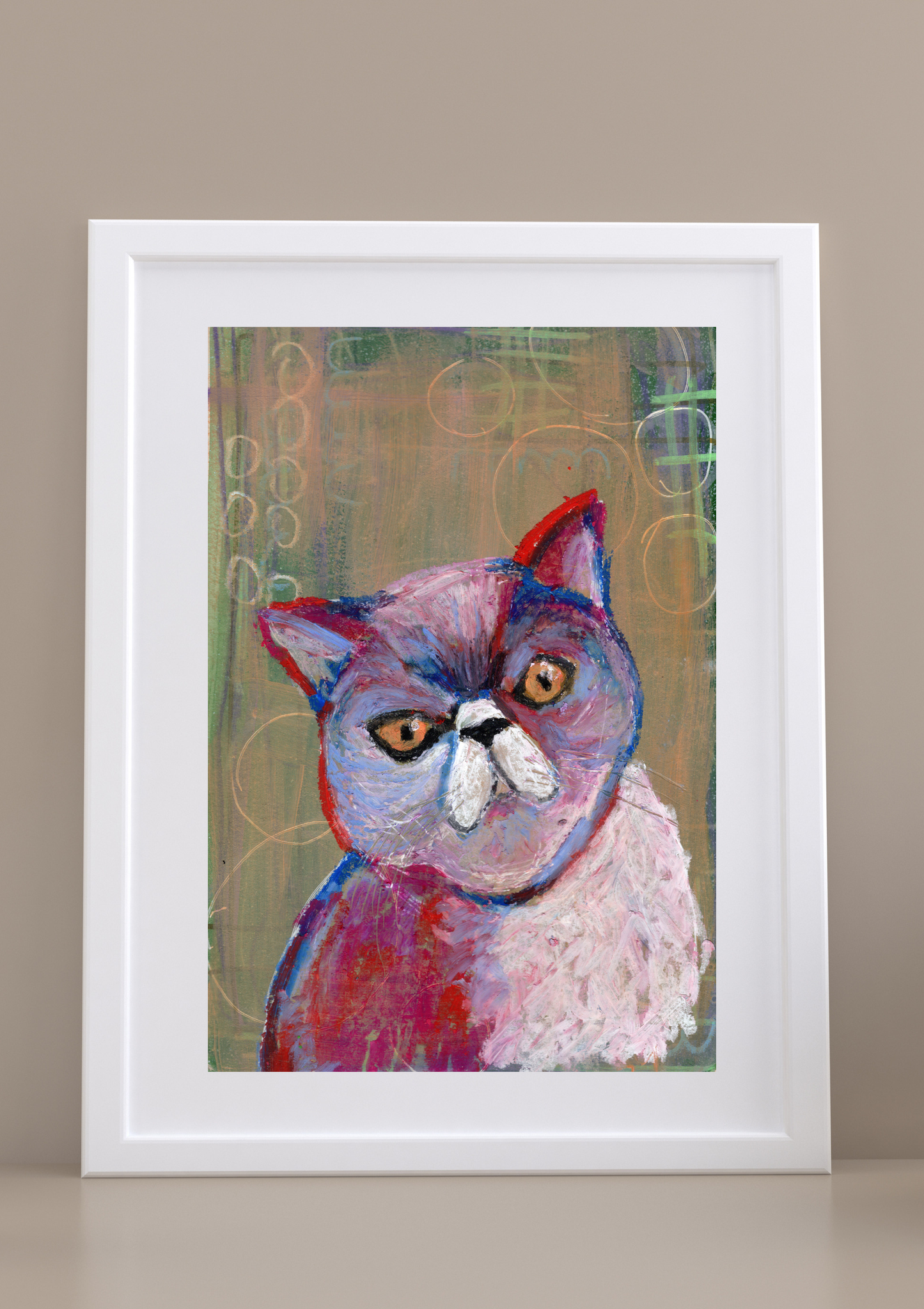 Louis Colorful Cat Wall Art Print | Prairie Inspired Painting | Bright Cat Poster | 8x10 Art Print | Home Decor Gift